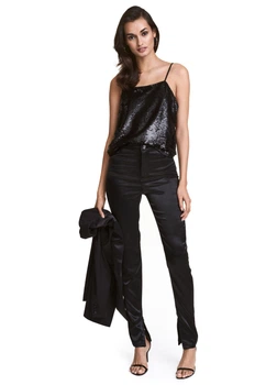 Штани Slim Fit з еластичного атласу для жінки H&M 0404012-4 36(S) чорний