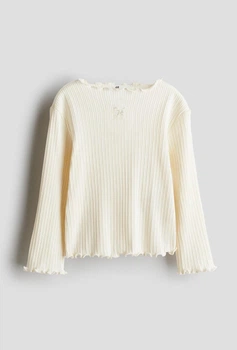 Дитячий лонгслів для дівчинки з оверлоком H&M 134-140 см Молочний (25112901)