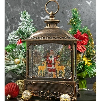 Новогодний ночник винтажный фонарь XMAS WDL-24073A/ 10098 музыкальный, подсветка «снегопада» 27 см