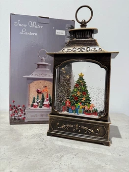 Новорічний нічник Вінтажний ліхтар з ялинкою XMAS WDL-24061D/ 10096 музичний, що світиться 31 см