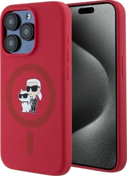 Etui plecki Karl Lagerfeld Silicone Karl&Choupette Heads Ring MagSafe do iPhone 15 Pro Red (3666339254209)