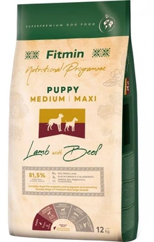 Sucha karma dla szczeniąt Fitmin Puppy Medium Maxi Jagnięcina z wołowiną 12 kg (8595237033270)