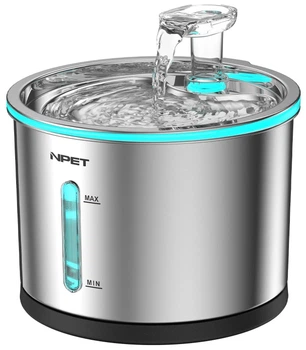 Фонтан-поилка для кошек и собак NPET WF210 1.5L из нержавеющей стали с подсветкой (112-METAL)