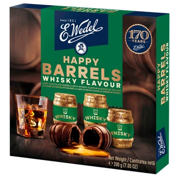 Цукерки з Алкогольною начинкою E.Wedel Happy Barrels Whisky Flavor 200г