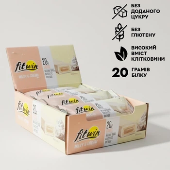 Блок протеїнових батончиків FitWin Protein Bar 33%, 12x60 грам - Молочно-вершковий з начинкою