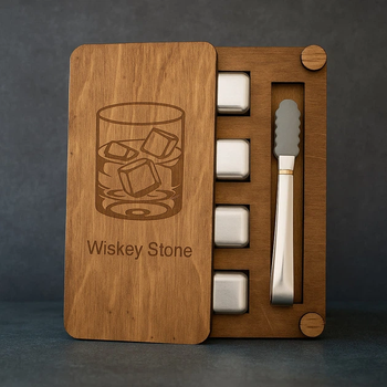 Набір металевих кубиків для віскі Moltis Relax Wiskey Stone 4 шт у дерев’яній коробці (срібні) WS-10701 10095