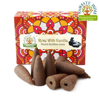 Ароматические конусы Роза с ванилью Жидкий Діым Namaste India Back Flow cones Rose Vanilla 10 конусов Аромат романтики