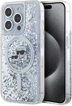 Панель Karl Lagerfeld Liquid Glitter Karl&Choupette Head Magsafe do Apple iPhone 15 Pro Max Transparent (KLHMP15XLGKCSGH)