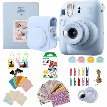 Fujifilm Instax Mini 12 Pastel Blue (Блакитний) / Подарунковий набір All-in-One / Камера + Чохол + 20 фото + Альбом 64 фото + аксесуари (рамки, лінзи) / Premium Set