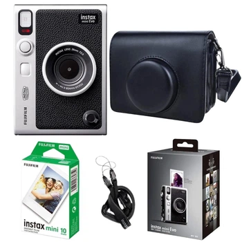 Подарунковий набір Камера для миттєвого друку Fujifilm INSTAX MINI EVO Hybrid Black / Чорний чохол / Картриджі на 10 фото