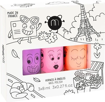 Zestaw lakierów do paznokci Nailmatic Kids Paris Neon Marshi 8 ml + Dolly 8 ml + Flamingo 8 ml (3760229891069)