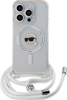 Etui Plecki Karl Lagerfeld Crossbody IML Karl Head Magsafe do Apple iPhone 15 Pro Transparent (KLHMP15LHCKHNT)