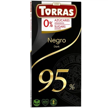 Шоколад Torras Чорний 95% какао, 0% Цукру, без Глютену Кето дієтичний 75 г