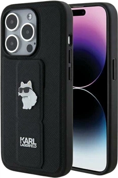 Панель Karl Lagerfeld Gripstand Saffiano Choupette Pin для Apple iPhone 14 Pro Black (KLHCP14LGSACHPK)