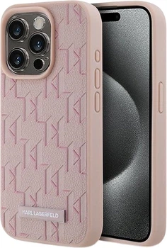 Панель Karl Lagerfeld Leather Monogram Metal Logo MagSafe для Apple iPhone 15 Pro Max Pink (3666339253936)