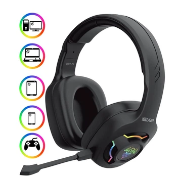 Ігрові навушники Bluetooth WALKER WBT-79 Black RGB знімний мікрофон Bluetooth 5.3 AUX