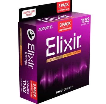 Струны для акустической гитары Elixir 3 Pack 16538 Nanoweb 80/20 Bronze Custom Light 11/52