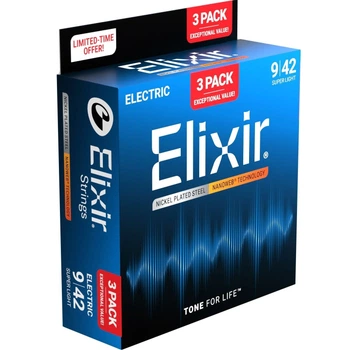 Струни для електрогітари Elixir 3 Pack 16540 Nanoweb Nickel Plated Steel Super Light 9/42