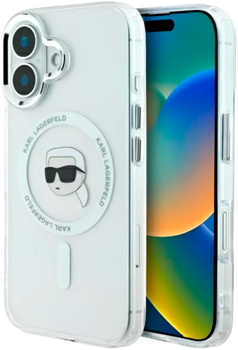 Etui Karl Lagerfeld IML Metal Karl Head MagSafe do Apple iPhone 16 Plus White (KLHMP16MHLSKIH)