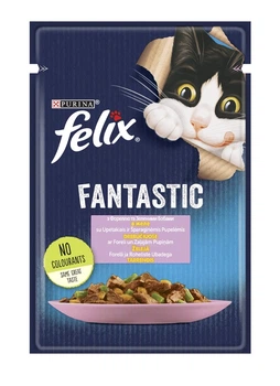 Упаковка вологого корму Purina Felix Fantastic для котів з фореллю та зеленими бобами (шматочки в желе) 85 г x 26 шт