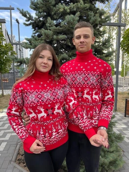 Свитер Christmas Reindeer новогодний унисекс шерстяной L красный (26589)