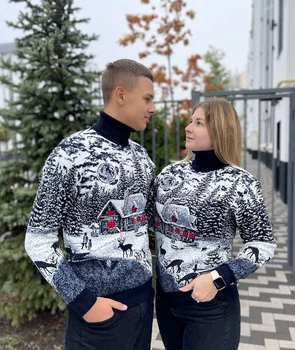 Светр House новорічний унісекс вовняний L синій (26588)