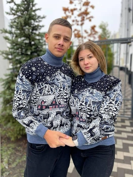 Светр Snowy forest новорічний унісекс вовняний XL джинс (26590)