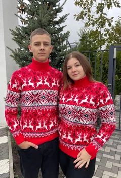 Светр Ornament новорічний унісекс вовняний M червоний (26584)