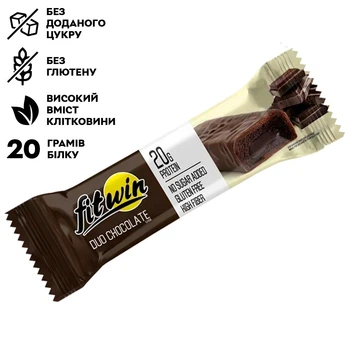 Протеїновий батончик FitWin Protein Bar 33%, 60 грам з начинкою - Подвійний шоколад