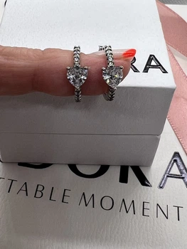Посріблені сережки в стилі Pandora "Біле серце" 925 проба кульчики Пандора