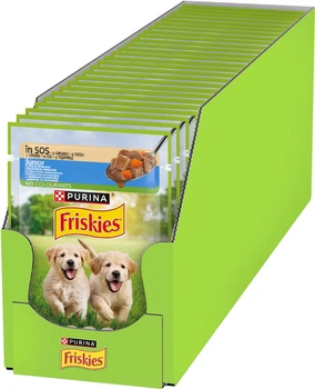 Упаковка влажного корма Purina Friskies Junior для щенков кусочки в соусе с курицей и морковью 85 г х 26 шт (8445290751089)