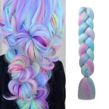 Синтетическое Длинное Волосы для Наращивания - Jumbo Hair Ombre с Многоцветным Миксом Радужных Оттенков (60см )