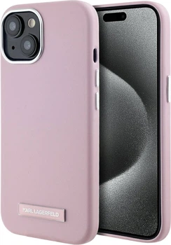 Etui plecki Karl Lagerfeld FW Metal Plate MagSafe do Apple iPhone 15 Pink (3666339255305)