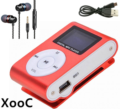 Мини MP3 плеер алюминиевый клипса + вакуумные наушники + USB переходник. Мп3 плеер для спорта, бега WFF4R