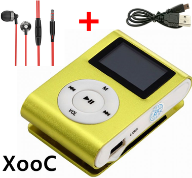 Мини MP3 плеер алюминиевый клипса + вакуумные наушники + USB переходник. Мп3 плеер для спорта, бега WR1G