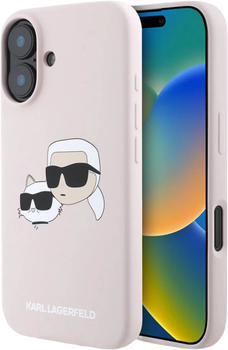 Etui Karl Lagerfeld Silicone Double Heads Print MagSafe do Apple iPhone 16 Pink (KLHMP16SSKCHPPLP)