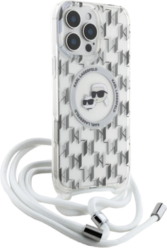 Панель Karl Lagerfeld IML Crossbody Monogram Karl & Choupette Head MagSafe для Apple iPhone 16 Pro Transparent (KLHMP16LHCKCKLCT)