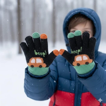 Детские перчатки-митенки на возраст 3-5 лет, шерстяные A246 Черные