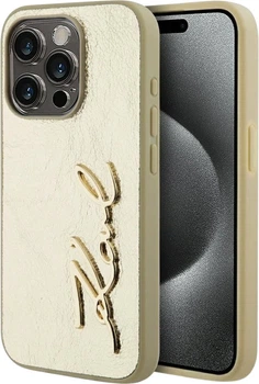 Etui plecki Karl Lagerfeld Wrinkled Metal Signature do Apple iPhone 15 Pro Golden (3666339255466)