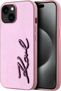 Etui plecki Karl Lagerfeld Wrinkled Metal Signature do Apple iPhone 15 Pink (3666339255589)