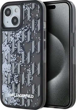 Панель Karl Lagerfeld Liquide Glitter Monogram Gradient для Apple iPhone 15 Black (3666339256142)
