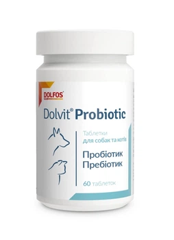 Вітамінно-мінеральна добавка Dolfos Probiotic для здоров'я ШКТ собак та котів 60 таб.