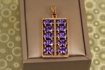 Кулон Xuping Jewelry прямоугольник фиолетовые камни 3,2 см золотистый