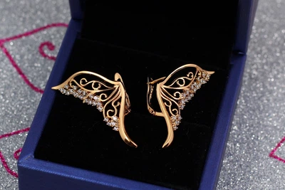 Серьги Xuping Jewelry Большие крылья бабочки 3,8 см золотистые