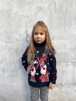 Свитер детский Deer in the hearts теплый с высоким горлом 3-4 лет 98-104 рост синий (26597)