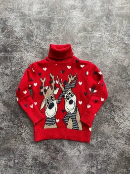 Светр дитячий Deer in the hearts теплий з високим горлом 9-10 років 134-140 зріст червоний (26597)