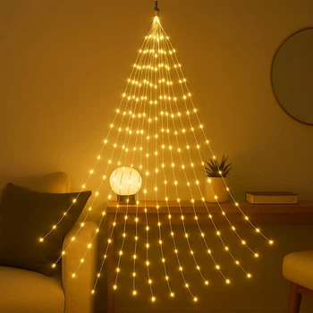 Светодиодная гирлянда Конский хвост, 2 м, 400 LED, 20 нитей, от сети 220 В, 8 режимов, Теплый белый