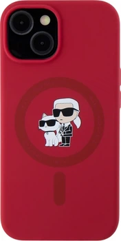 Панель Karl Lagerfeld Silicone Karl&Choupette Heads Ring MagSafe для Apple iPhone 15 Red (3666339318734)