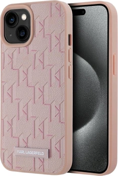 Панель Karl Lagerfeld Leather Monogram Metal Logo MagSafe для Apple iPhone 15 Pink (3666339253905)