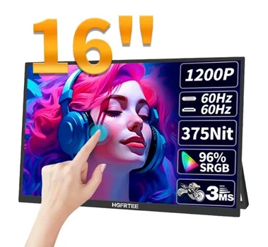 HGFRTEE 16-дюймовий портативний сенсорний монітор 16:10 96%sRGB 350Cd/m² - Уцінка